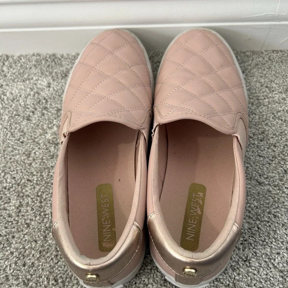Nine West WNLACIE3 Pink Slip On Quilted Stitch Toe‎ Flat Loafers Womens 9.5M